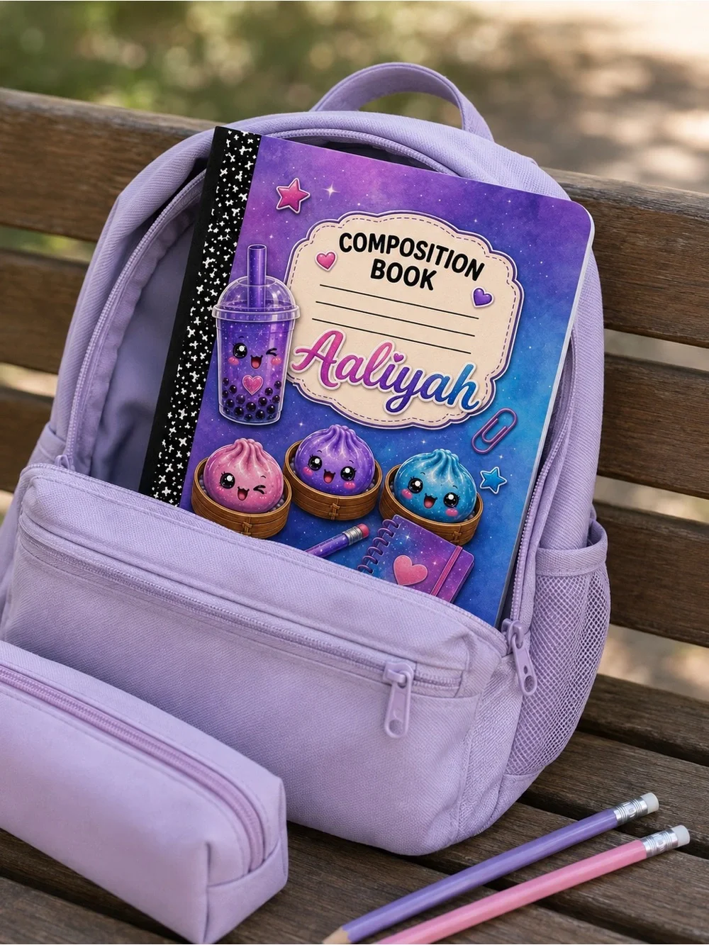 Personalized Kawaii Composition Notebook for Girls – Custom Name